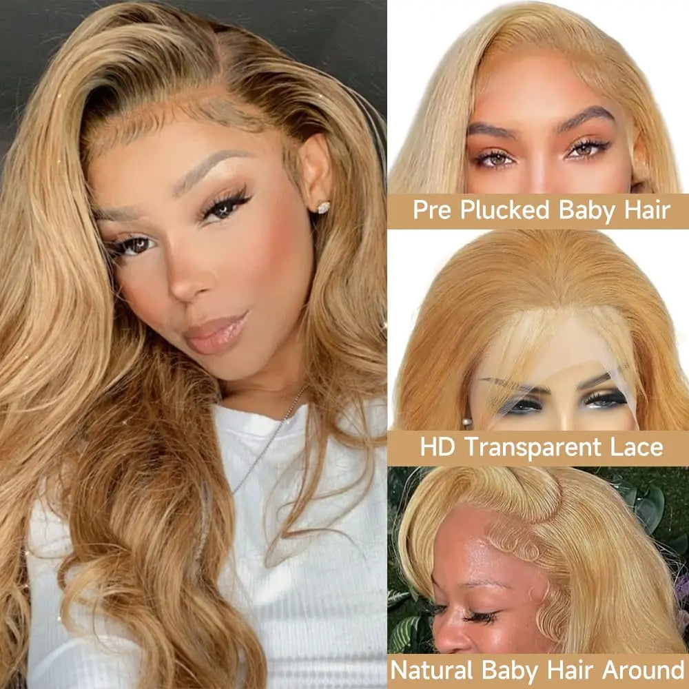 Ldjoy Honey Blonde Lace Front Wig Human Hair Body Wave 13x4 Lace Frontal Human Hair Wigs Pre Plucked with Baby Hair 27