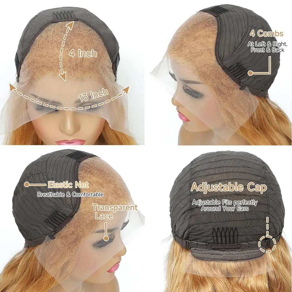 Ldjoy Honey Blonde Lace Front Wig Human Hair Body Wave 13x4 Lace Frontal Human Hair Wigs Pre Plucked with Baby Hair 27