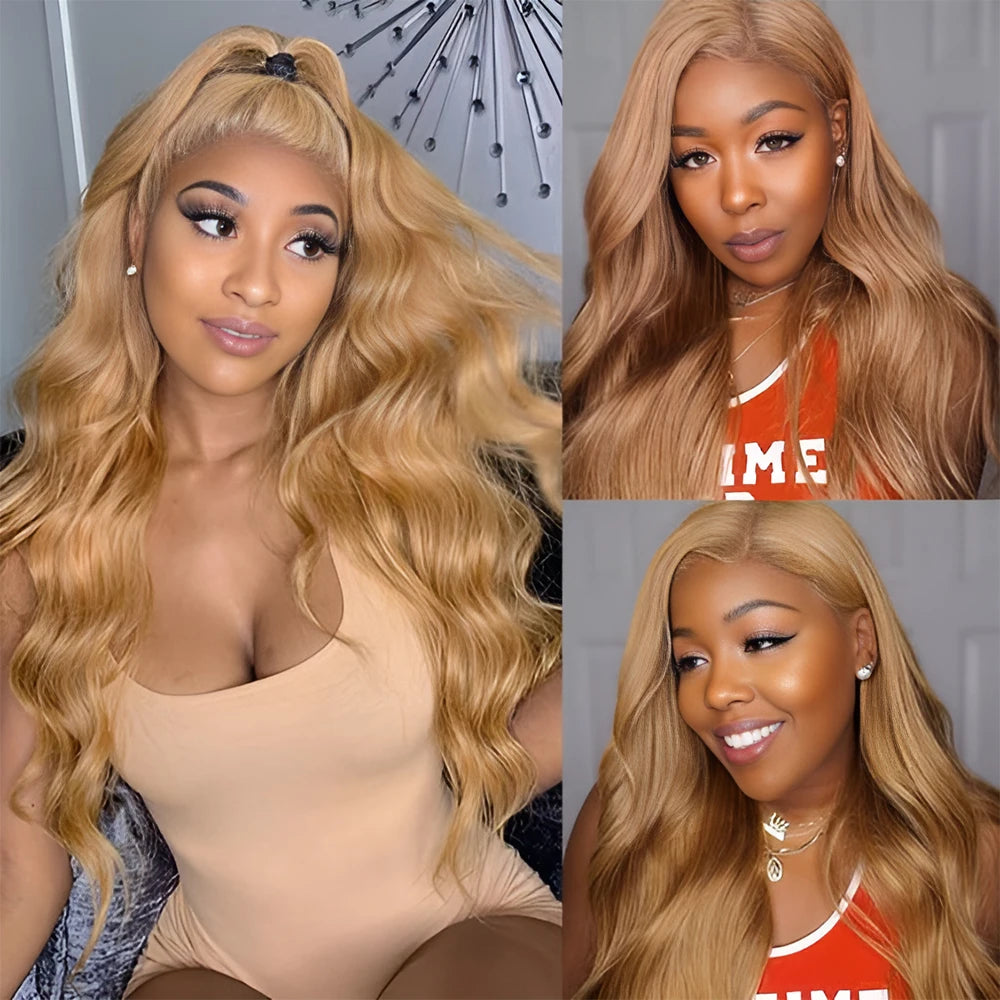 Ldjoy Honey Blonde Lace Front Wig Human Hair Body Wave 13x4 Lace Frontal Human Hair Wigs Pre Plucked with Baby Hair 27