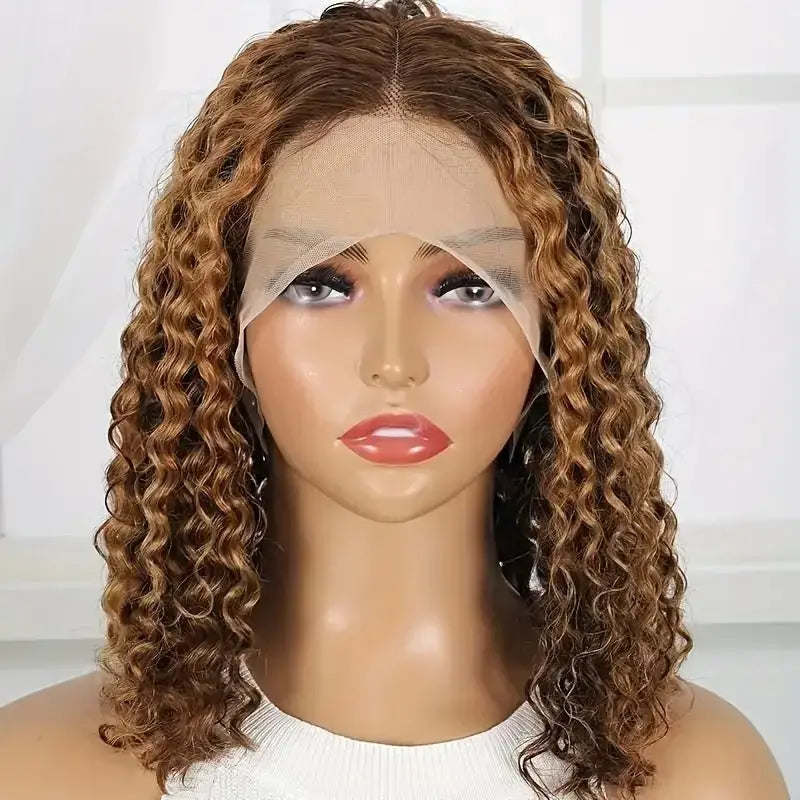 Ldjoy Highlight Bob Wig Honey Blonde 13x4 Transparent Lace Front Wig Short Curly Bob Wigs P4/27 Color Human Hair Pre Plucked With Baby Hair