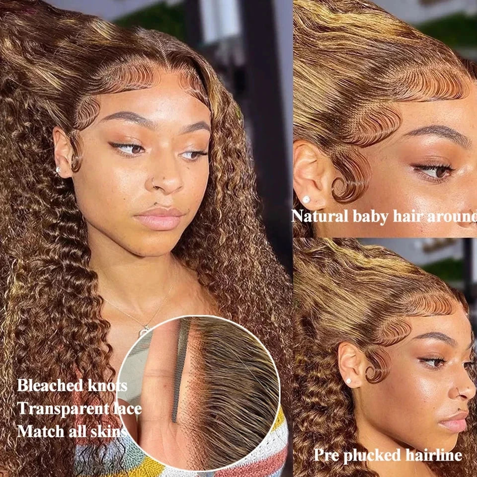 Ldjoy Highlight Bob Wig Honey Blonde 13x4 Transparent Lace Front Wig Short Curly Bob Wigs P4/27 Color Human Hair Pre Plucked With Baby Hair