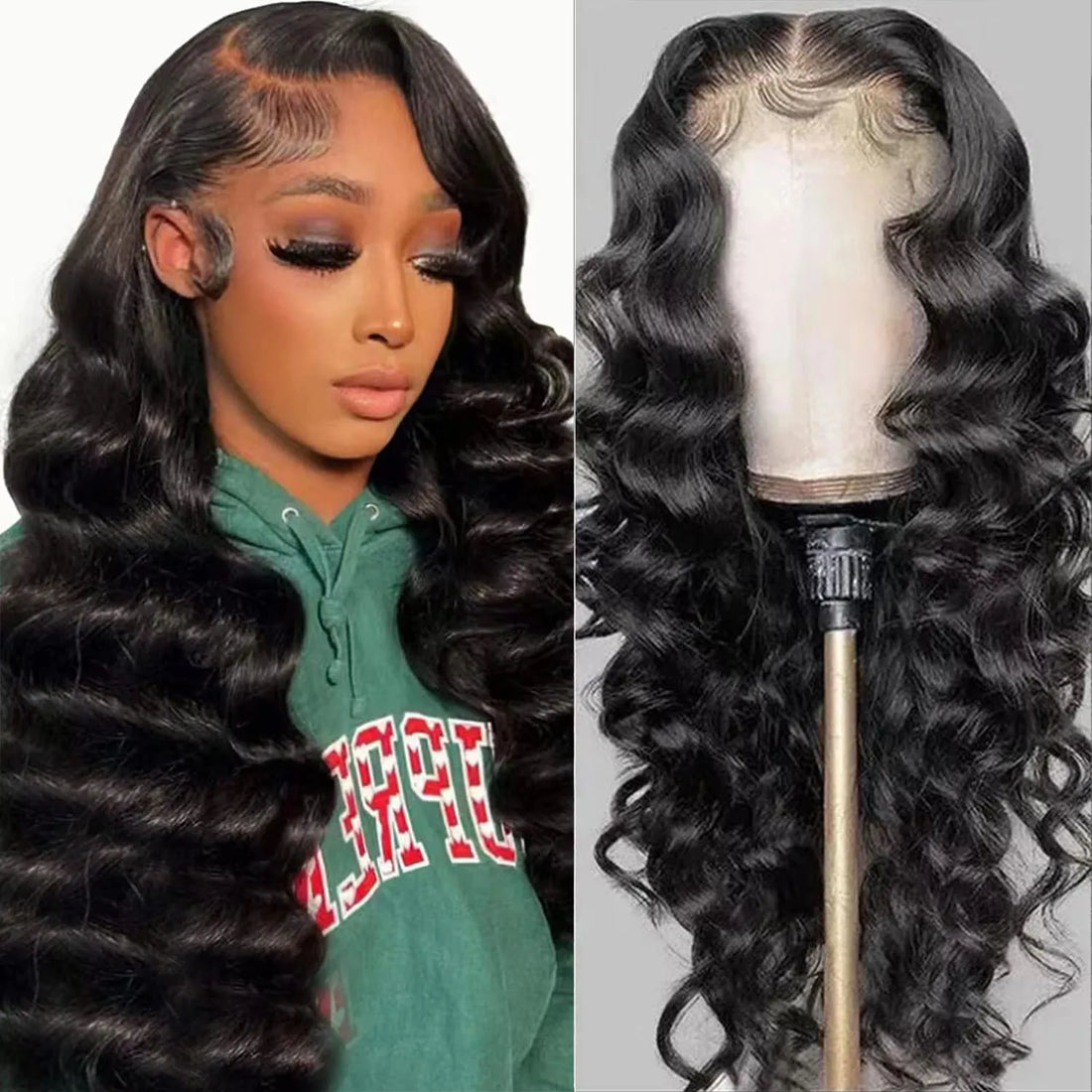 Ldjoy Loose Deep Wave 13x4 Lace Front Wig Natural Black Human Hair Wig