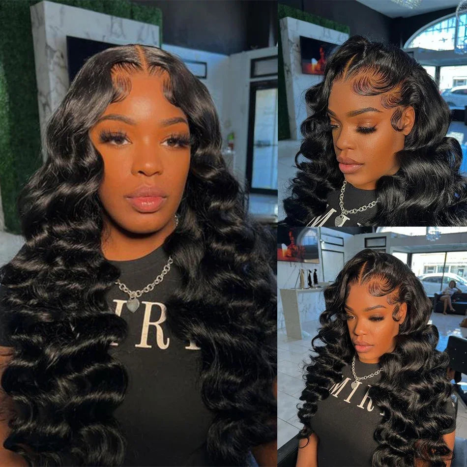 Ldjoy Loose Deep Wave 13x4 Lace Front Wig Natural Black Human Hair Wig