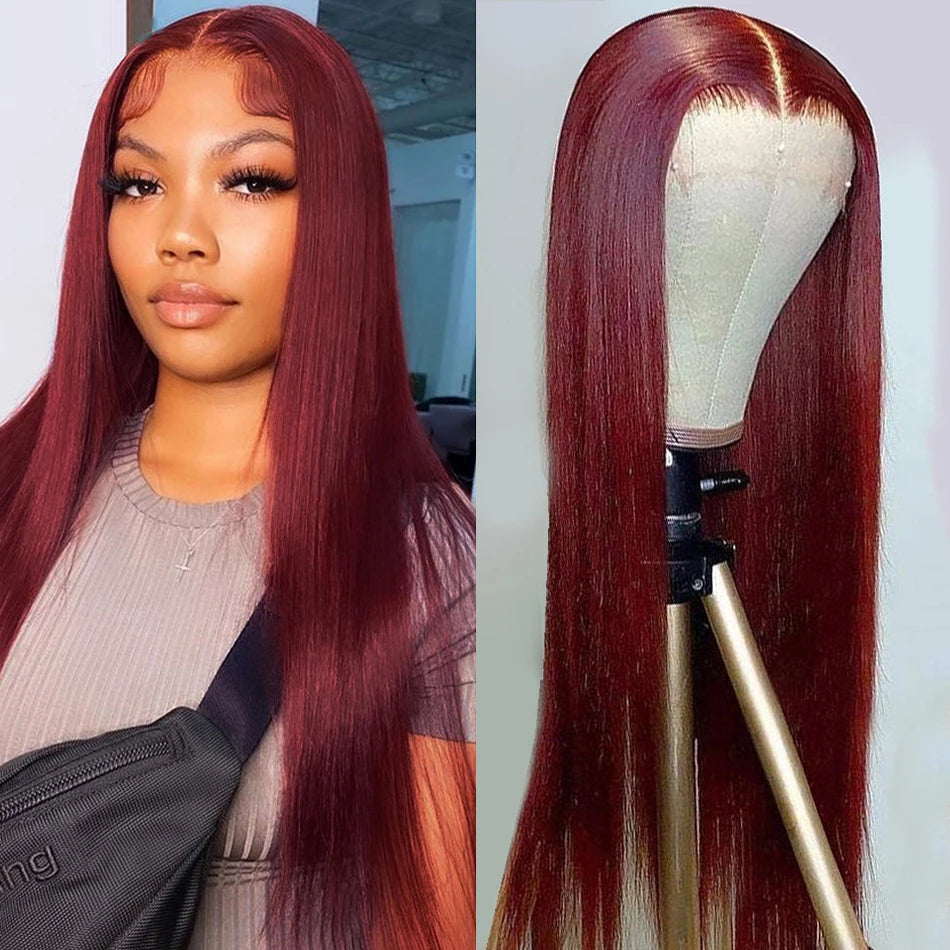 Ldjoy Straight Burgundy Color 99J 13x4 Lace Front Human Hair Wig