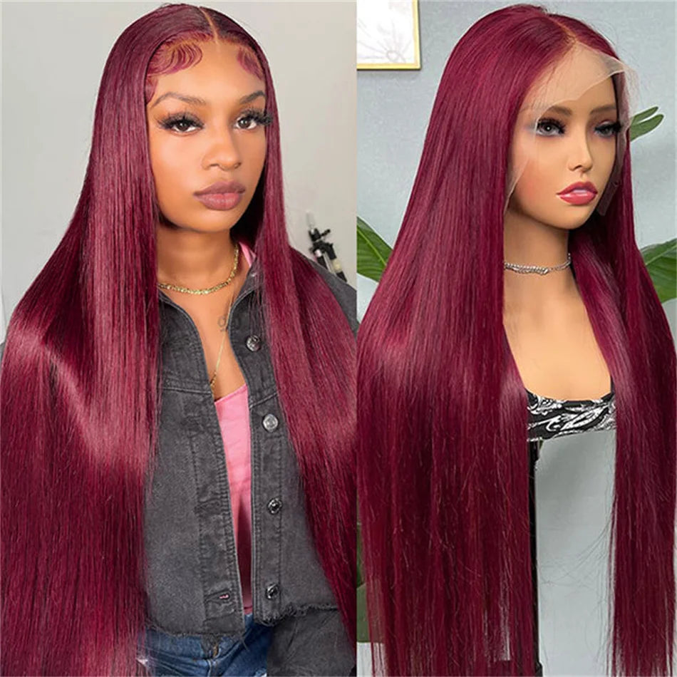 Ldjoy Straight Burgundy Color 99J 13x4 Lace Front Human Hair Wig