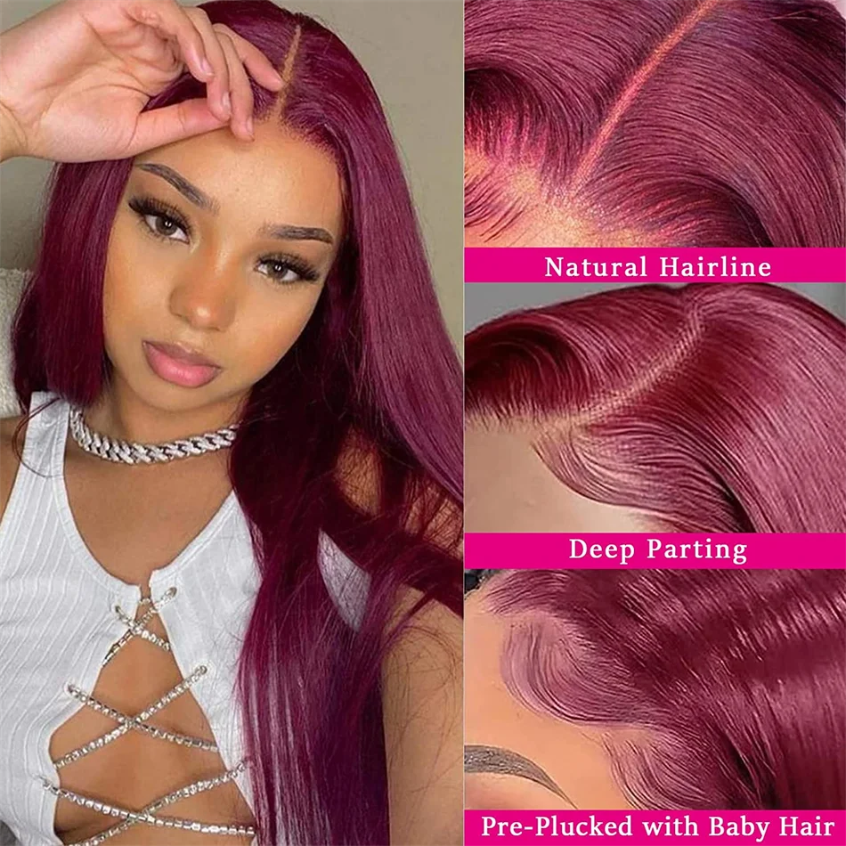 Ldjoy Straight Burgundy Color 99J 13x4 Lace Front Human Hair Wig