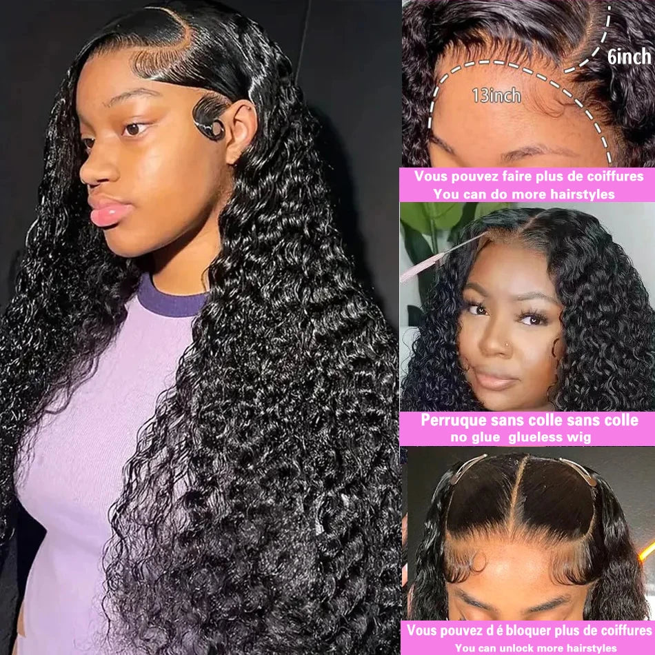 Ldjoy Deep Wave 13x6 Lace Front Wig Natural Black Human Hair Wig