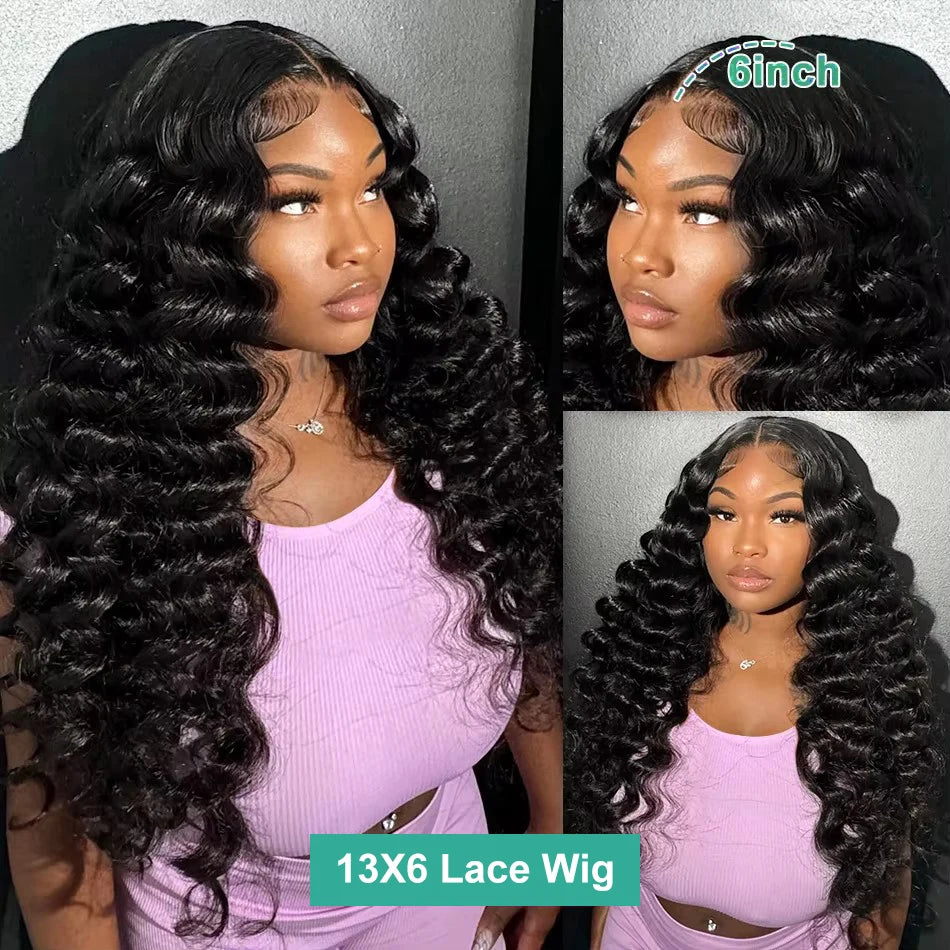 Ldjoy Loose Deep Wave 13x6 Lace Front Wig Natural Black Human Hair Wig