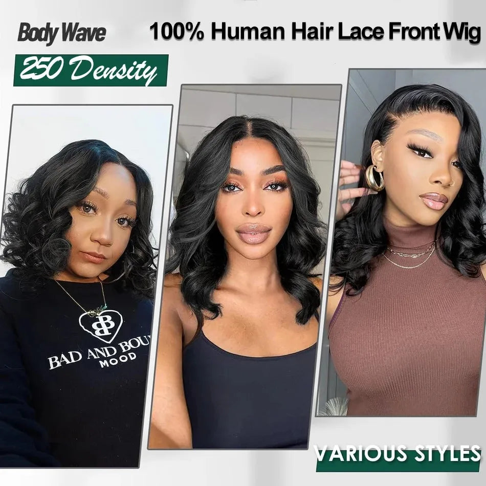Ldjoy Body Wave Bob 13x6 Lace Front Wig Natural Black Human Hair Wig