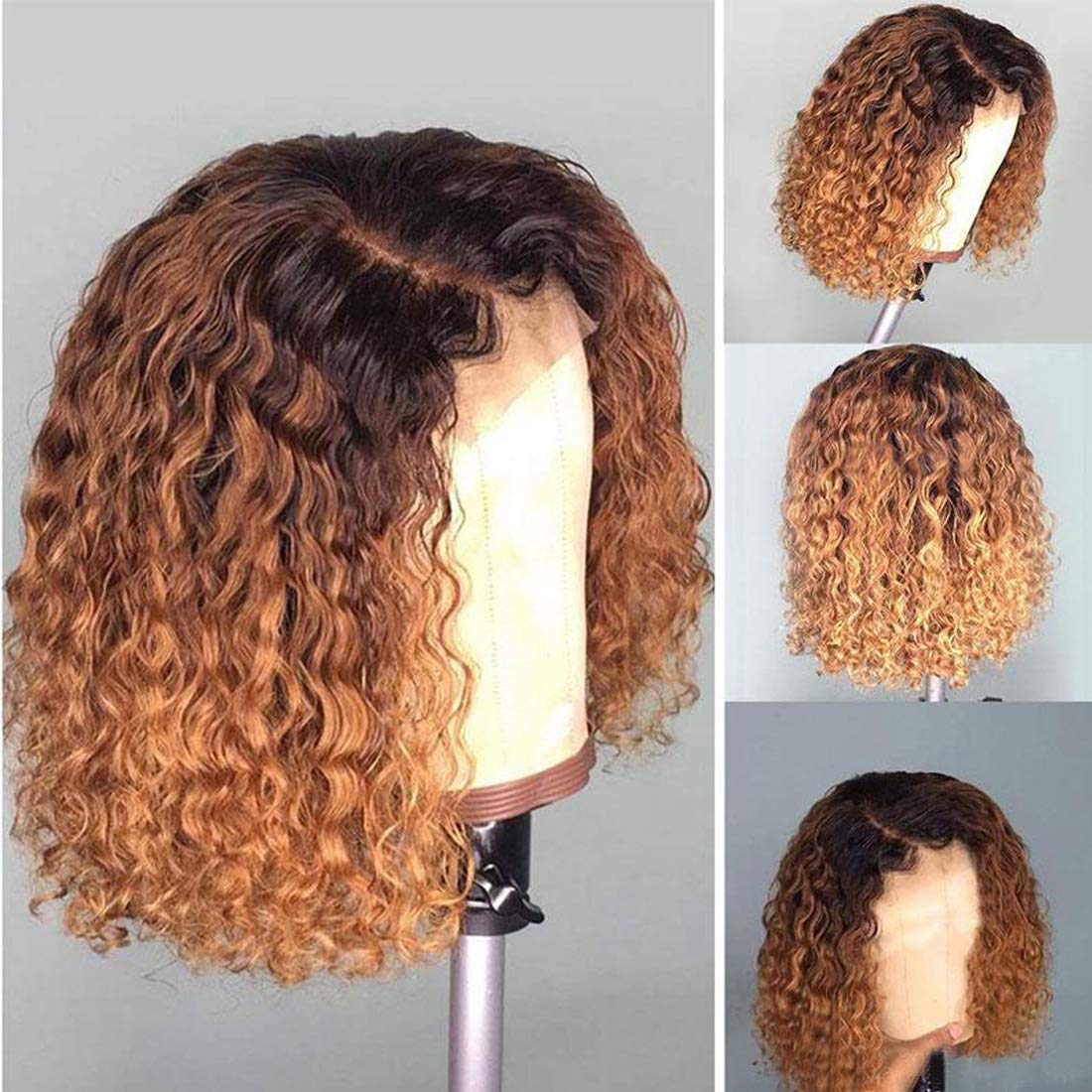 13x4 Lace Front Human Hair Wigs 1B/30 Ombre Color Short Bob Curly Wigs