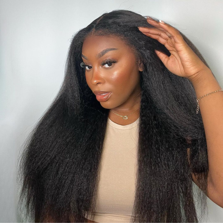 Ldjoy Kinky Straight 13x4 HD Lace Front Wig Natural Black Human Hair Wig