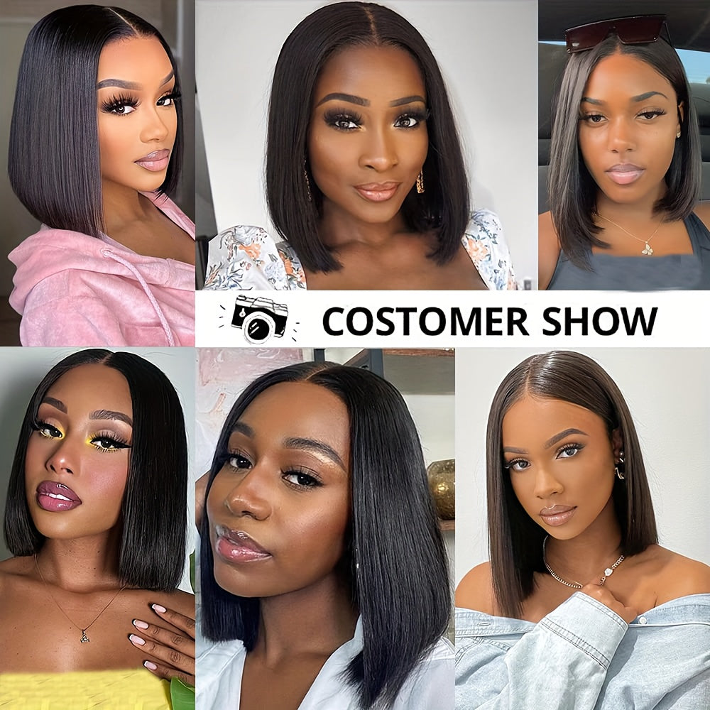 Ldjoy Short Bob Straight 4x4 Pre-Cut Lace Wig Lace Closure Glueless Human Hair Wig 180% Density