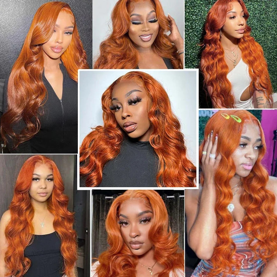 Ginger Orange Body Wave 4X4 Lace Closure Wig Glueless Lace Wig Pre-plucked Pre-layered Body Wave Wig for Black Women