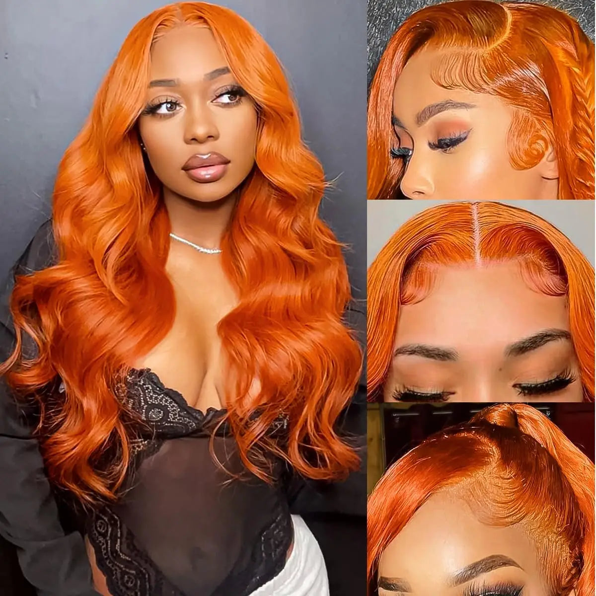Ginger Orange Body Wave 4X4 Lace Closure Wig Glueless Lace Wig Pre-plucked Pre-layered Body Wave Wig for Black Women