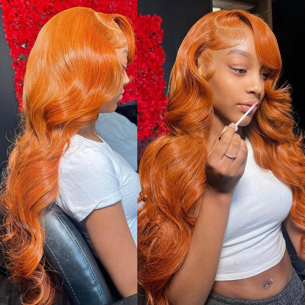 Ginger Orange Body Wave 4X4 Lace Closure Wig Glueless Lace Wig Pre-plucked Pre-layered Body Wave Wig for Black Women