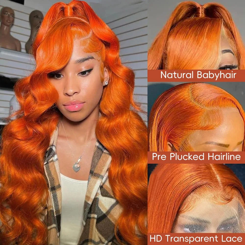 Ginger Orange Body Wave 4X4 Lace Closure Wig Glueless Lace Wig Pre-plucked Pre-layered Body Wave Wig for Black Women
