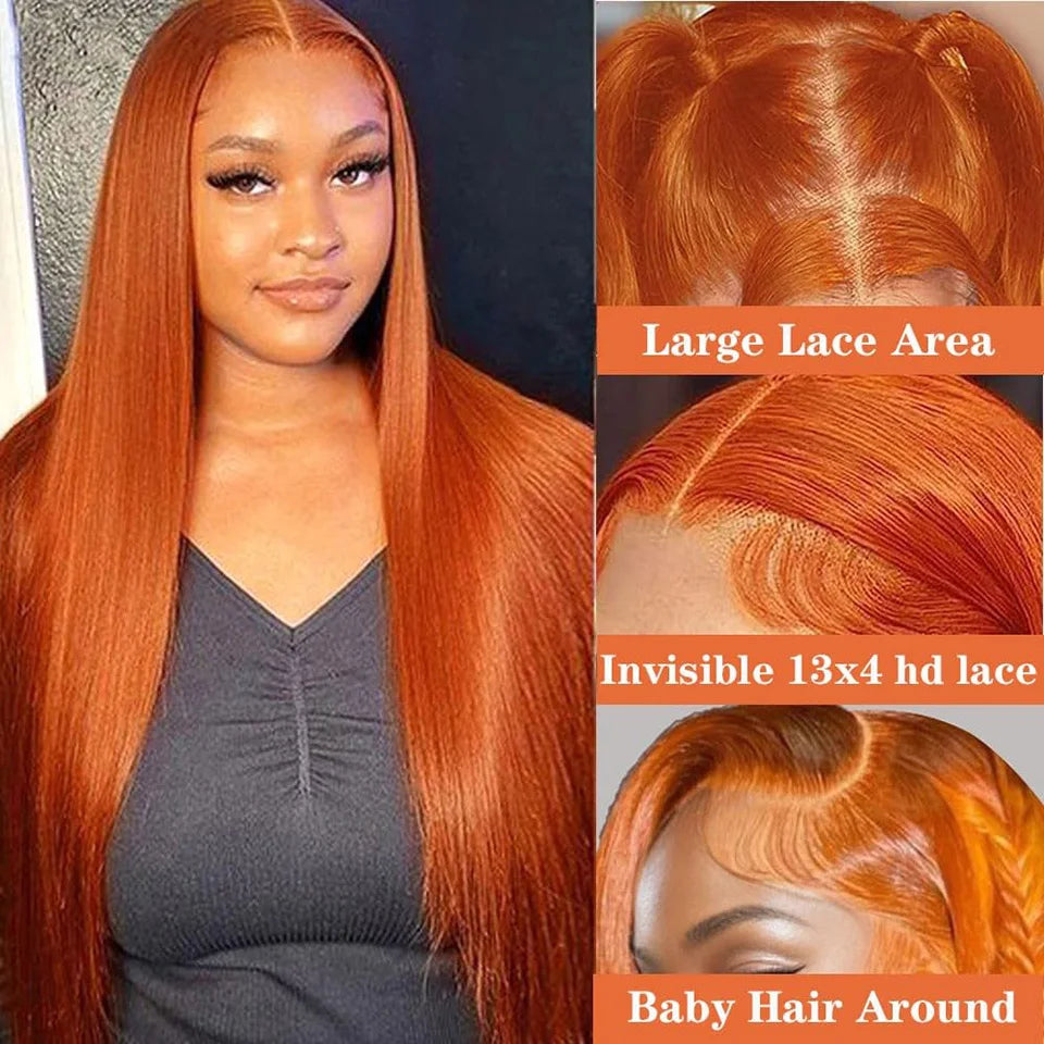 Ldjoy Wigs Ginger Lace Closure Wigs Human Hair 4X4 Straight Transparent Lace Closure Wigs