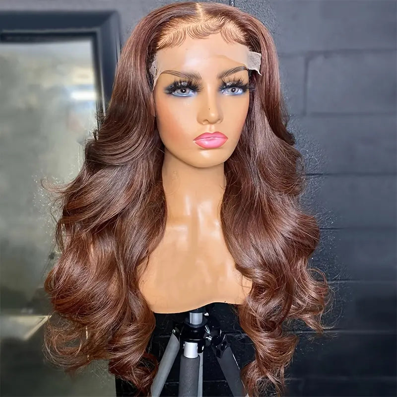 Ldjoy Wigs Chocolate Brown 4x4 Lace Closure Wig Human Hair Auburn Body Wave Human Hair Colored Hd Transparent Glueless Wigs Pre Plucked