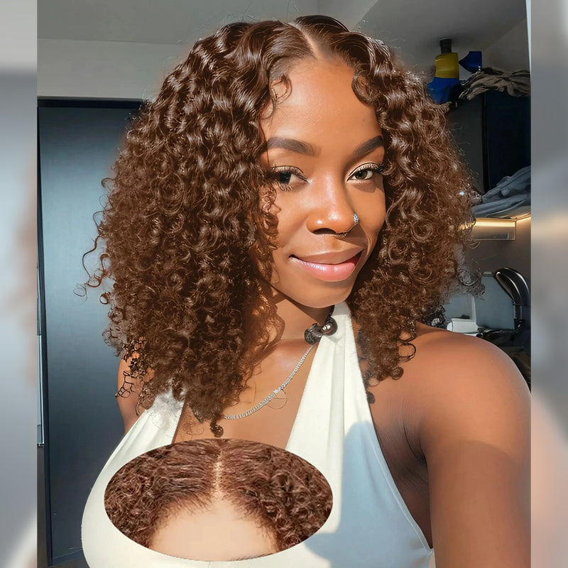 Ldjoy Brown Curly Bob Wig 4x4 Transparent Short Chocolate Brown Human Hair Lace Closure Wigs 12A Glueless Wigs Human Hair Pre Plucked Wigs for Women