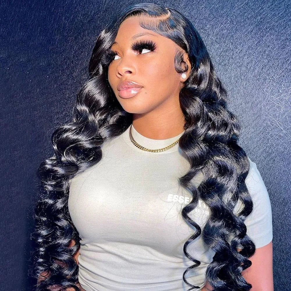 Ldjoy Loose Deep Wave 4x4 Lace Closure Wig Natural Black Human Hair Wig