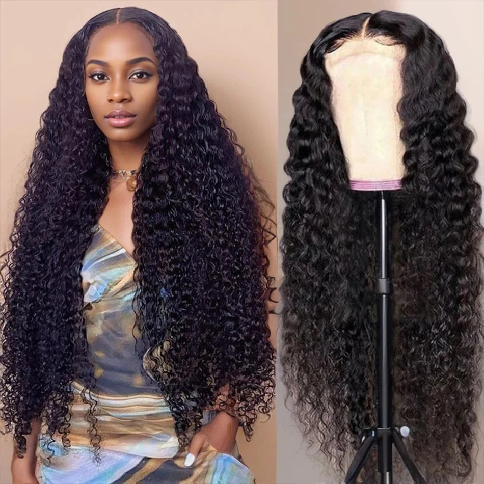Ldjoy Water Wave 4x4 Lace Closure Wig Natural Black Human Hair Wig