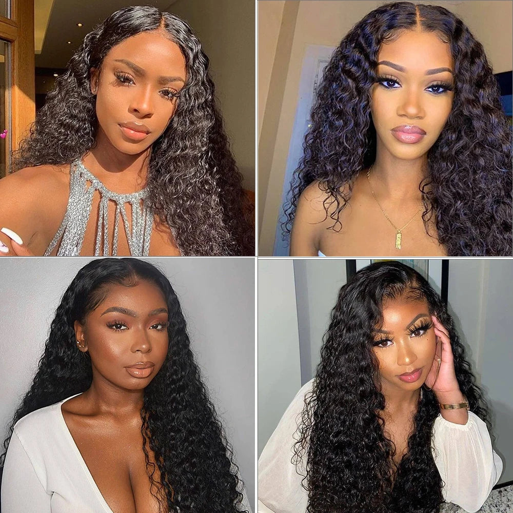 Ldjoy Water Wave 4x4 Lace Closure Wig Natural Black Human Hair Wig