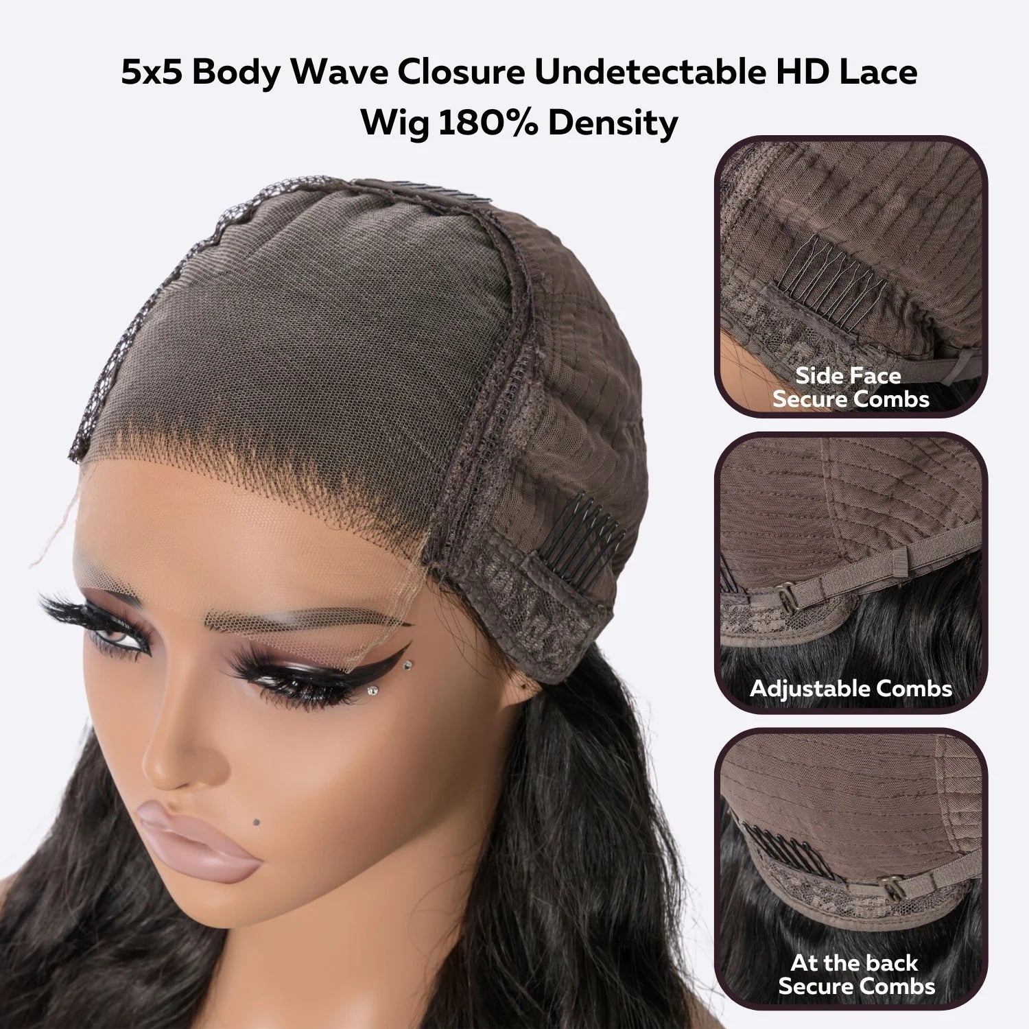 Ldjoy Body Wave 5x5 HD Lace Closure Wig Natural Black Human Hair Wig