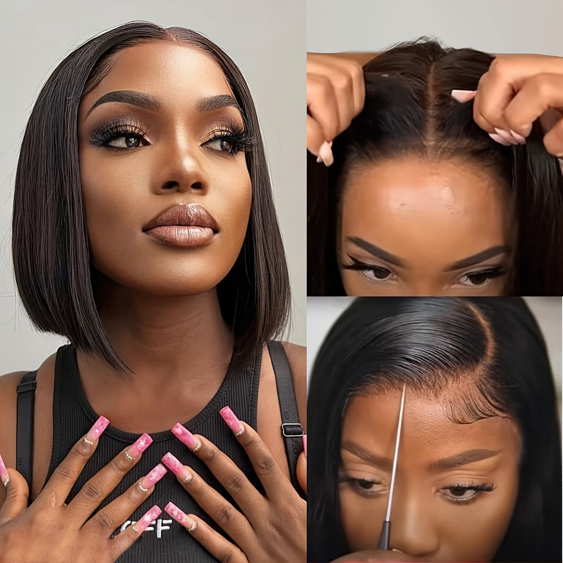 Ldjoy Short Bob Straight 4x4 Pre-Cut Lace Wig Lace Closure Glueless Human Hair Wig 180% Density