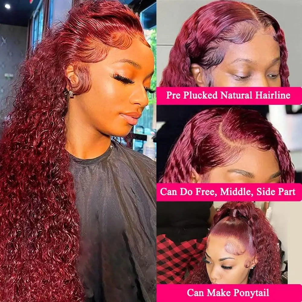 Ldjoy Hair Curly Burgundy 99J Color 13x6 Lace Front Human Hair Wig