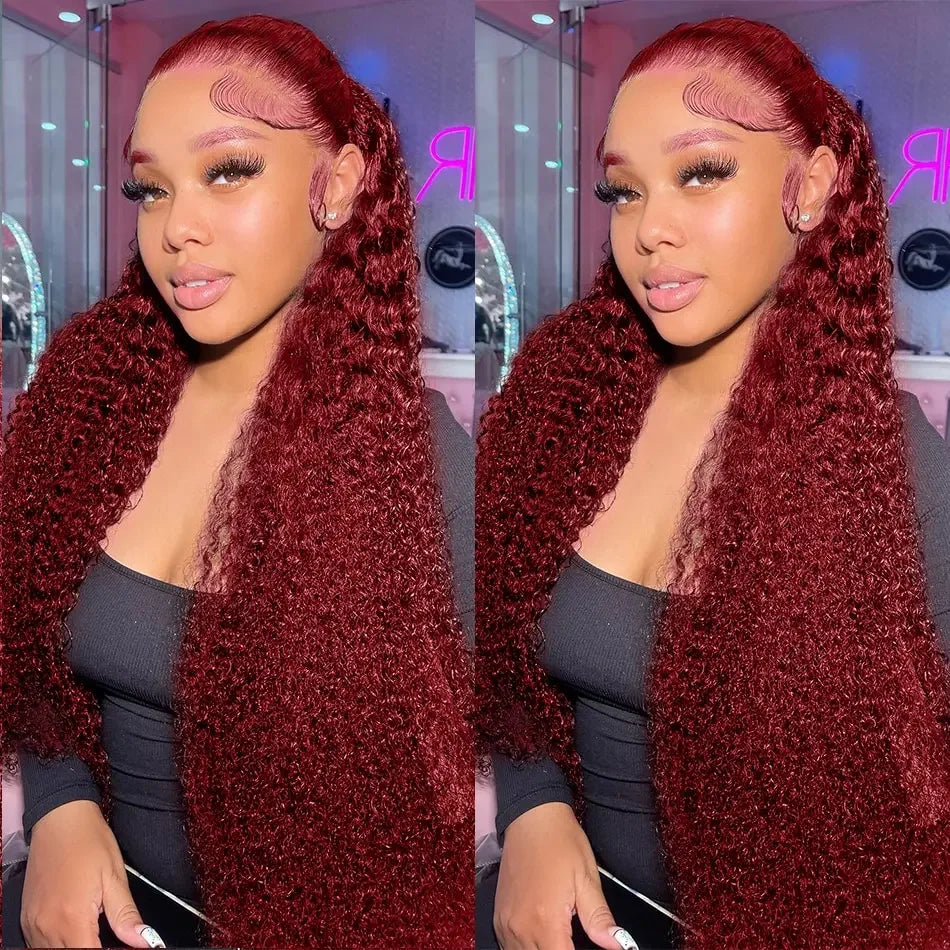 Ldjoy Hair Curly Burgundy 99J Color 13x6 Lace Front Human Hair Wig