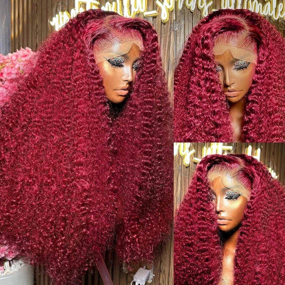 Ldjoy Hair Curly Burgundy 99J Color 13x6 Lace Front Human Hair Wig