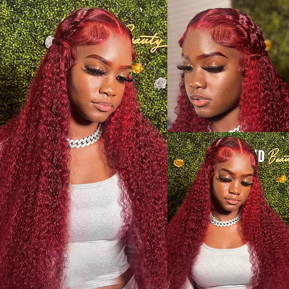 Ldjoy Hair Curly Burgundy 99J Color 13x6 Lace Front Human Hair Wig