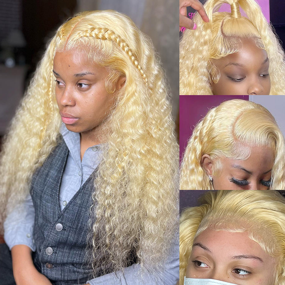 Ldjoy Wigs 613 Blonde 13x4 Transparent Lace Frontal Curly Wigs Human Hair Pre Plucked Bleached Knots With Baby Hair