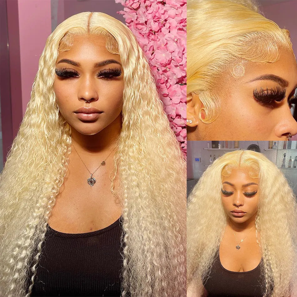 Ldjoy Wigs 613 Blonde 13x4 Transparent Lace Frontal Curly Wigs Human Hair Pre Plucked Bleached Knots With Baby Hair