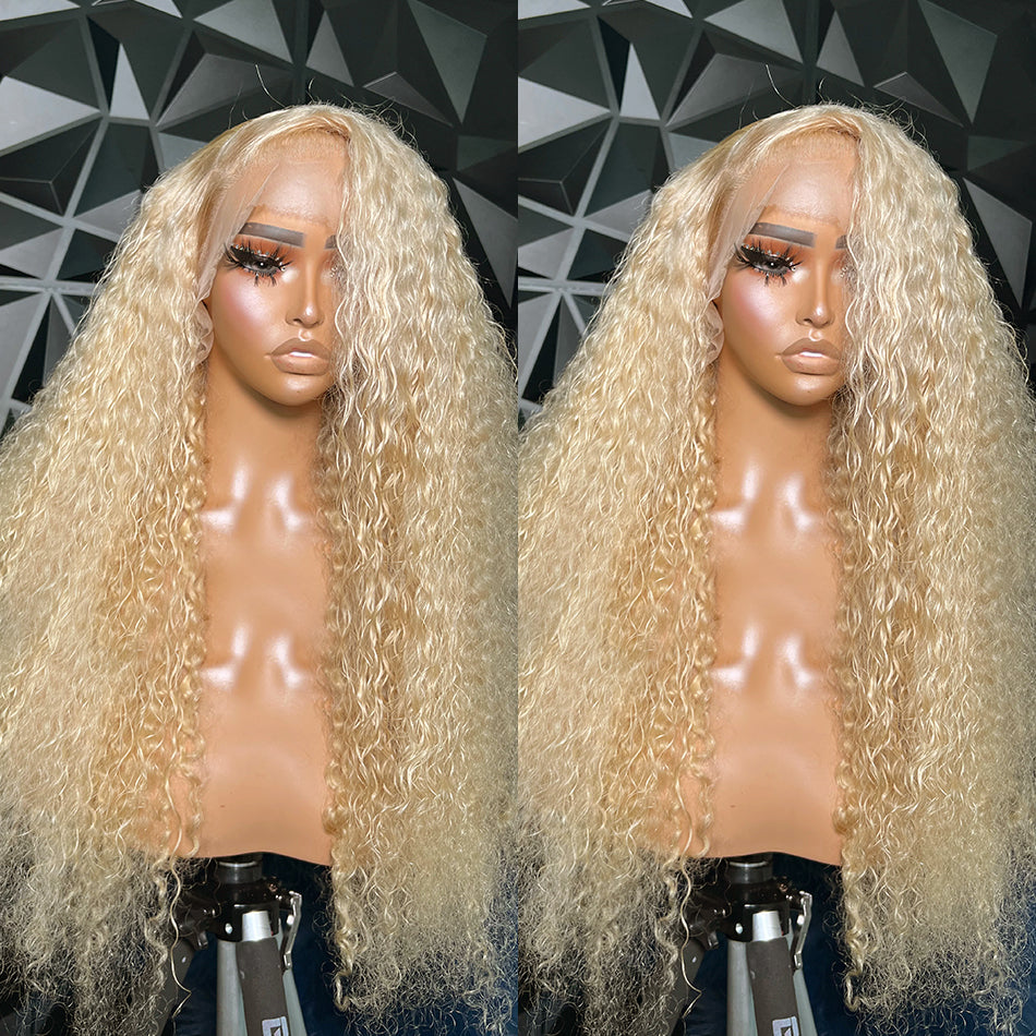 Ldjoy Wigs 613 Blonde 13x4 Transparent Lace Frontal Curly Wigs Human Hair Pre Plucked Bleached Knots With Baby Hair