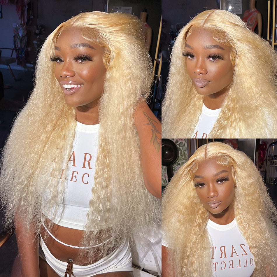 Ldjoy Wigs 613 Blonde 13x4 Transparent Lace Frontal Curly Wigs Human Hair Pre Plucked Bleached Knots With Baby Hair