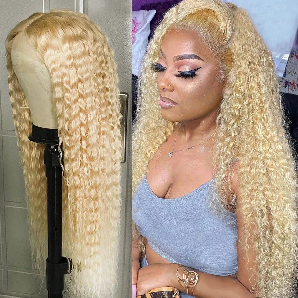 Ldjoy Wigs 613 Blonde 13x4 Transparent Lace Frontal Curly Wigs Human Hair Pre Plucked Bleached Knots With Baby Hair