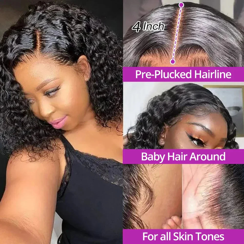 Ldjoy Deep Wave 13x4 Lace Front Bob Wig Natural Black Human Hair Wig For Women