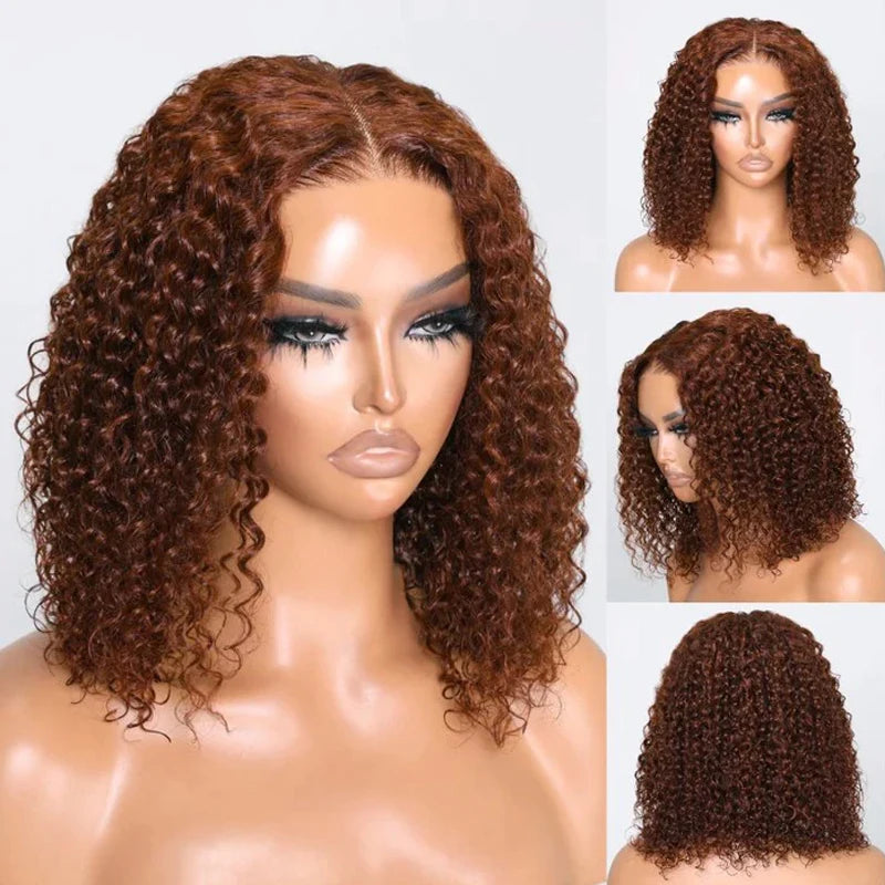 Ldjoy Brown Curly Bob Wig 4x4 Transparent Short Chocolate Brown Human Hair Lace Closure Wigs 12A Glueless Wigs Human Hair Pre Plucked Wigs for Women