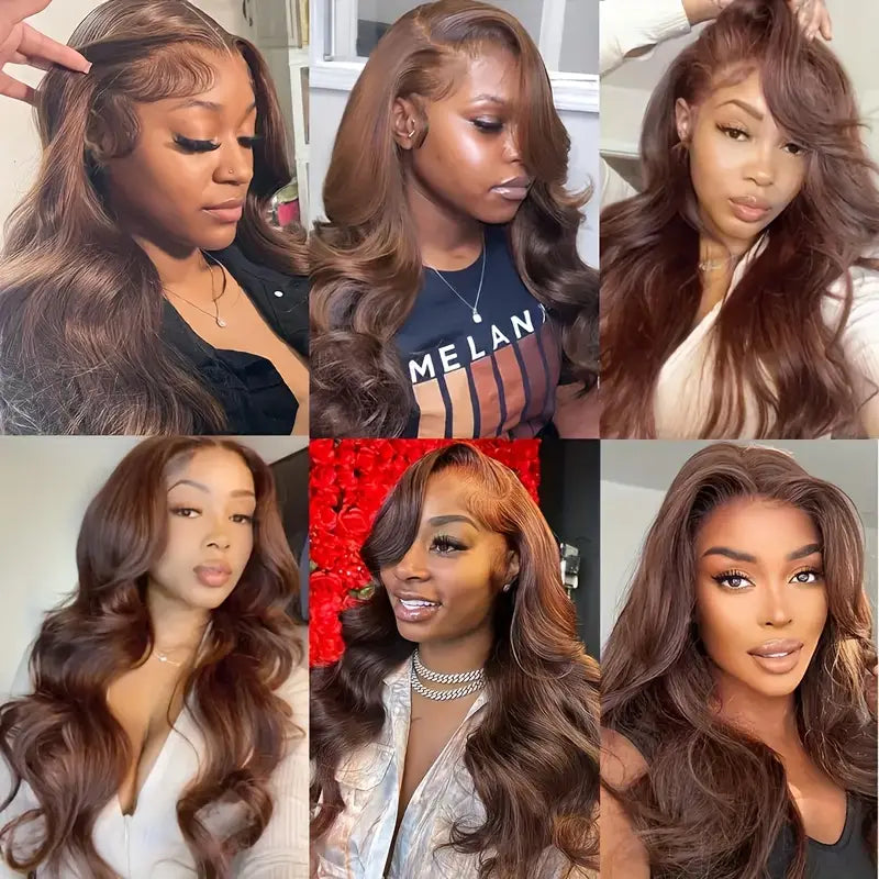 Ldjoy Wigs Chocolate Brown 4x4 Lace Closure Wig Human Hair Auburn Body Wave Human Hair Colored Hd Transparent Glueless Wigs Pre Plucked