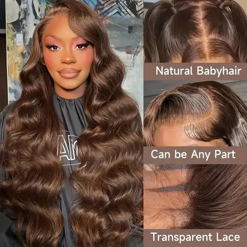 Ldjoy Wigs Chocolate Brown 4x4 Lace Closure Wig Human Hair Auburn Body Wave Human Hair Colored Hd Transparent Glueless Wigs Pre Plucked