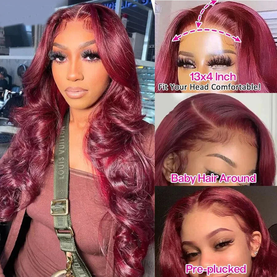 Ldjoy Body Wave Burgundy 99J Color 13x6 Lace Front Wig Human Hair Wig