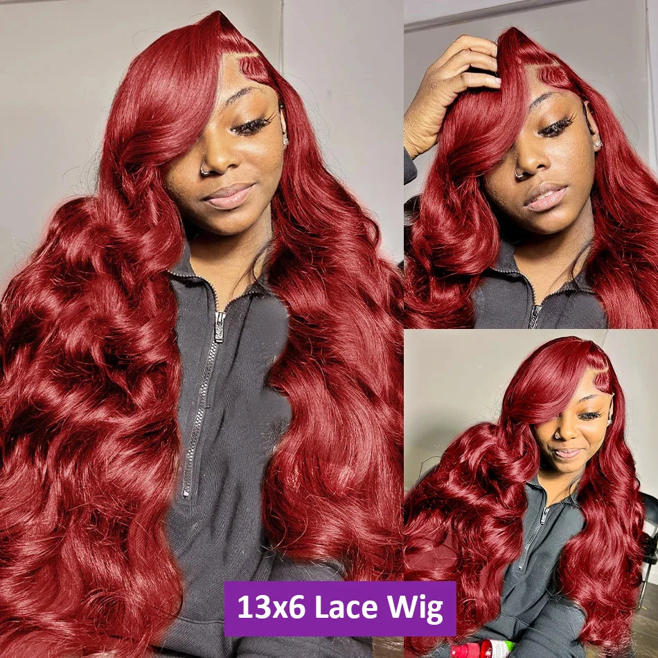 Ldjoy Body Wave Burgundy 99J Color 13x6 Lace Front Wig Human Hair Wig