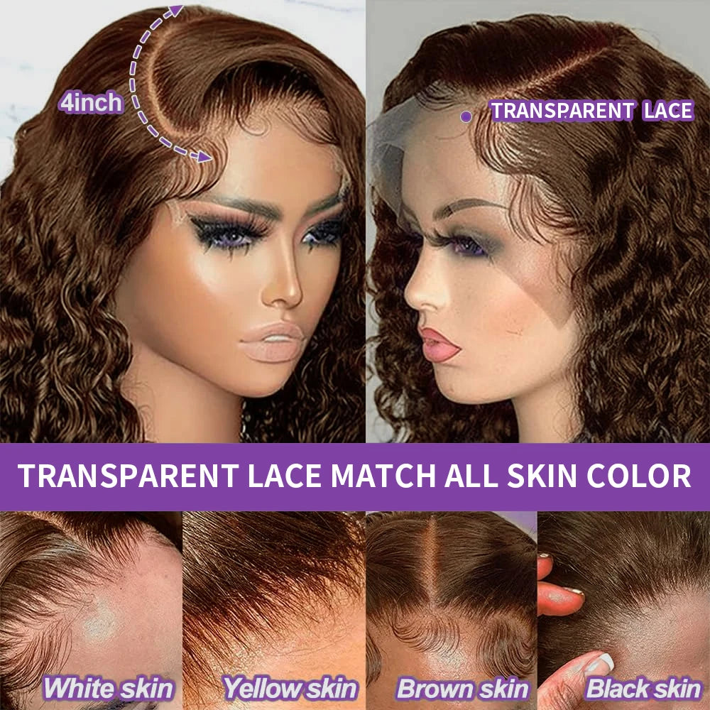 Ldjoy Chocolate Brown Short Curly 13x4 Lace Front Wigs Pre pluncked for Black Women Glueless Brazilian Human Virgin Hair