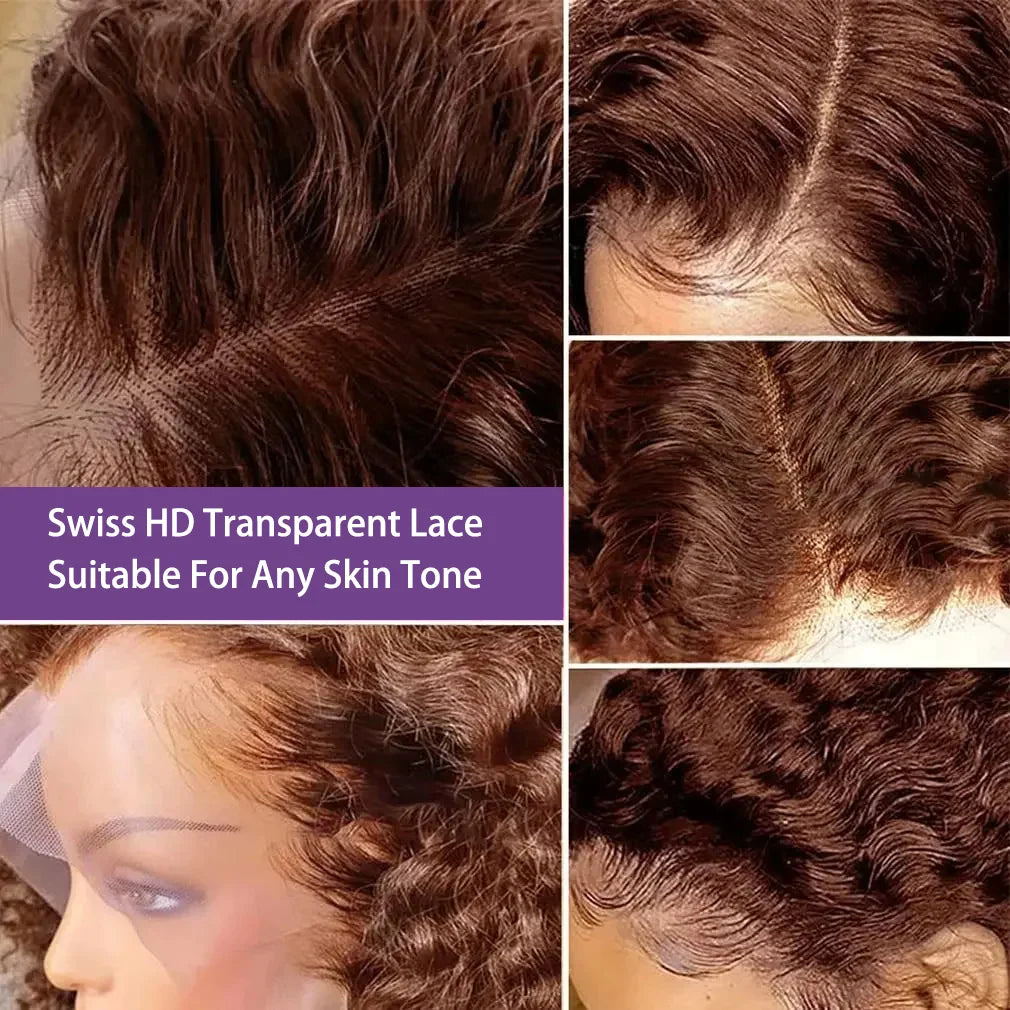 Ldjoy Chocolate Brown Short Curly 13x4 Lace Front Wigs Pre pluncked for Black Women Glueless Brazilian Human Virgin Hair