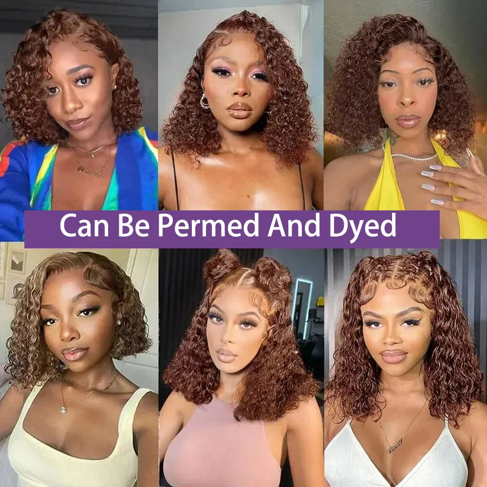 Ldjoy Chocolate Brown Short Curly 13x4 Lace Front Wigs Pre pluncked for Black Women Glueless Brazilian Human Virgin Hair