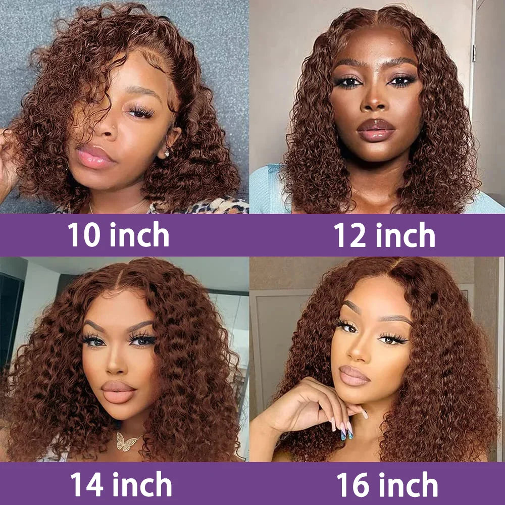 Ldjoy Chocolate Brown Short Curly 13x4 Lace Front Wigs Pre pluncked for Black Women Glueless Brazilian Human Virgin Hair
