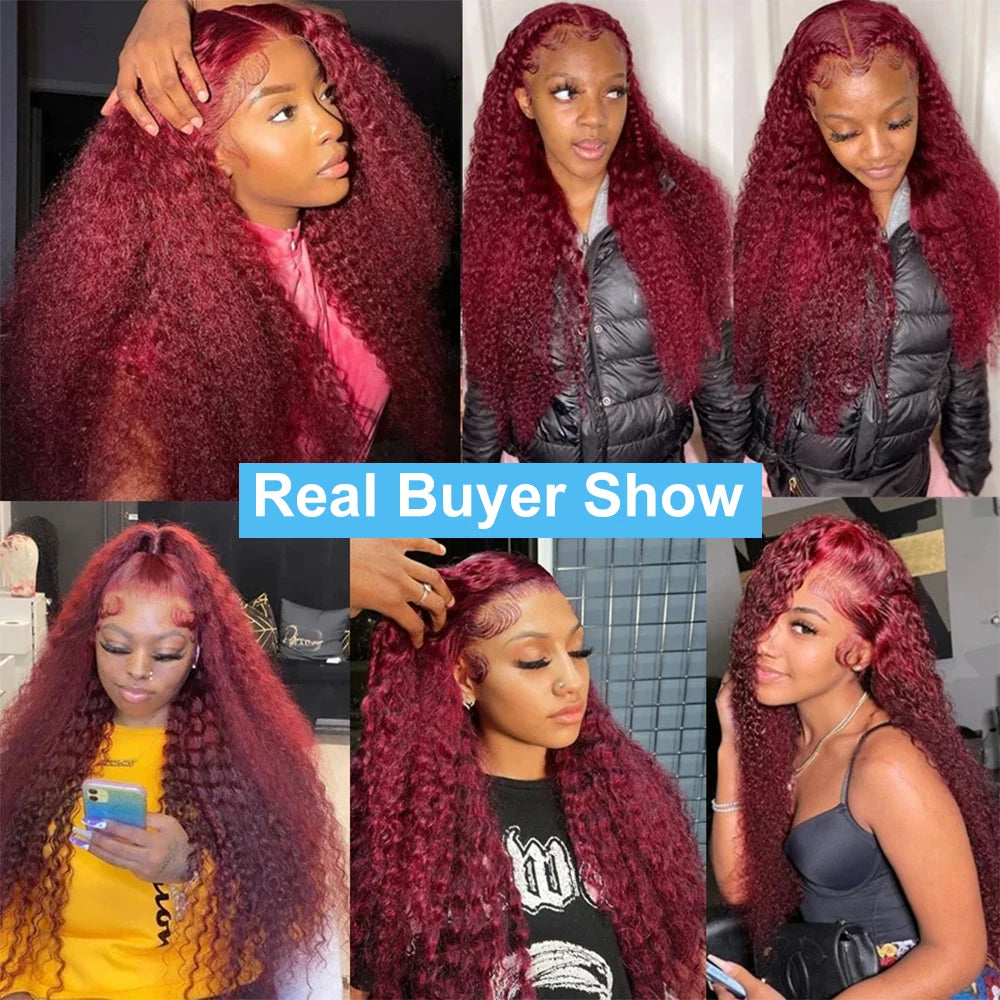 Ldjoy Curly Burgundy Human Hair Brazilian Red Color Deep Wave 13x4 Lace Front Human Hair Wigs For Women