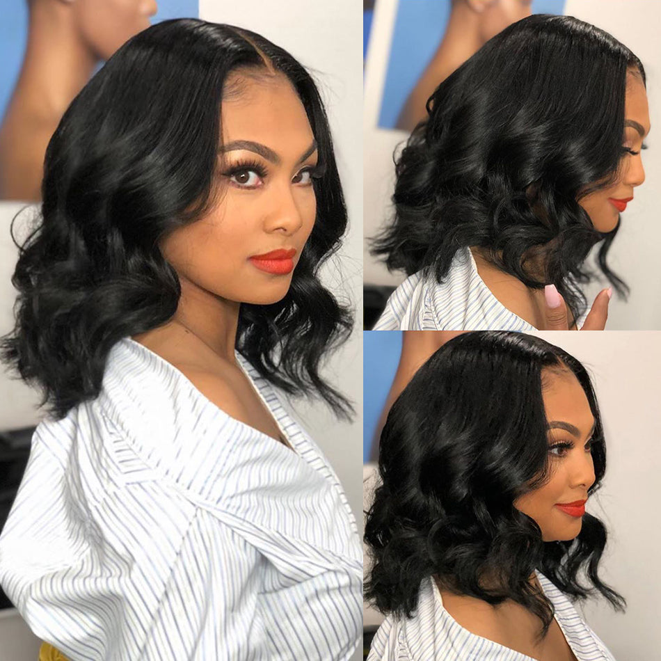 Ldjoy 4x4/5x5 Body Wave Bob Wig Natural Black Human Hair Wig