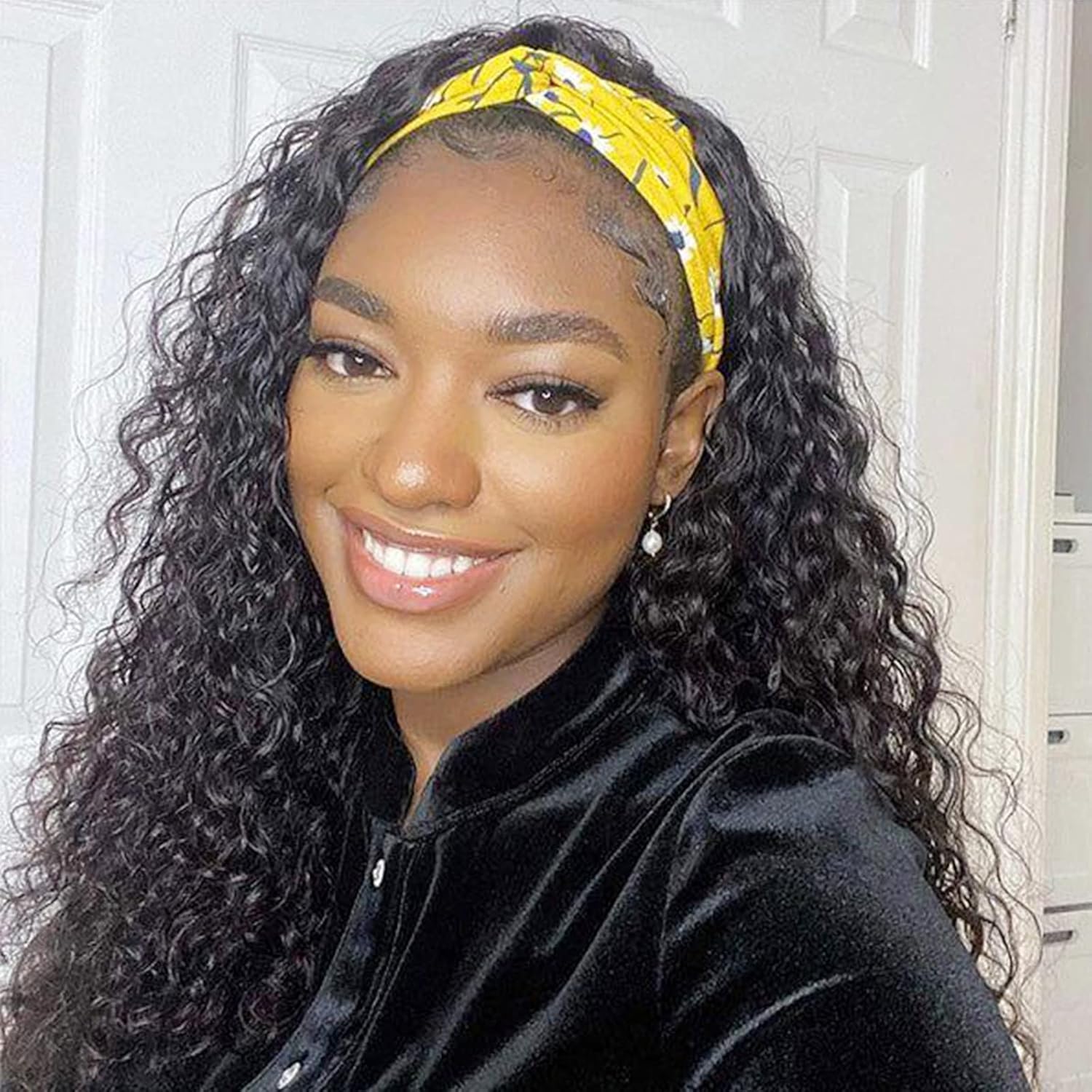 Ldjoy Deep Wave Headband Wig Natural Black Human Hair Wig For Women